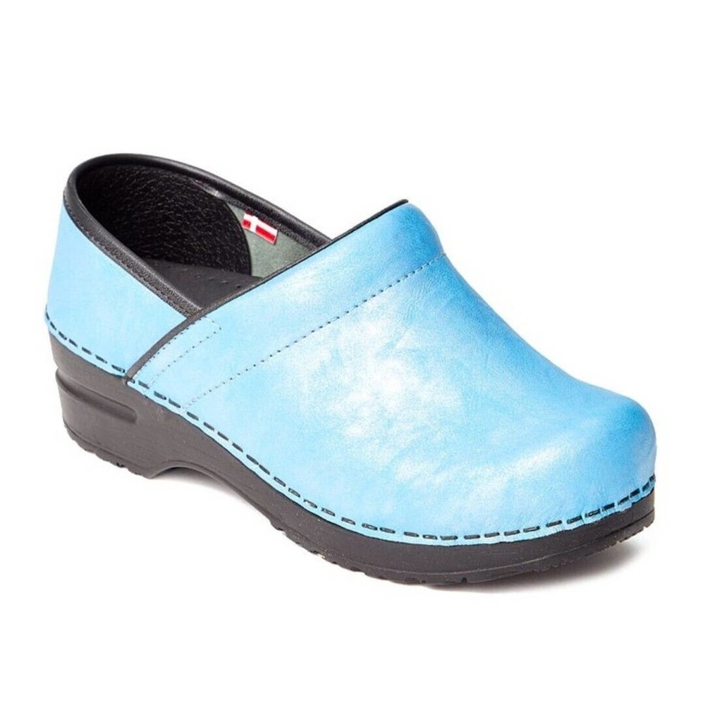 Sanita Clogs Women's EU 37 Blue Metallic Professional Leather Nurse NIB